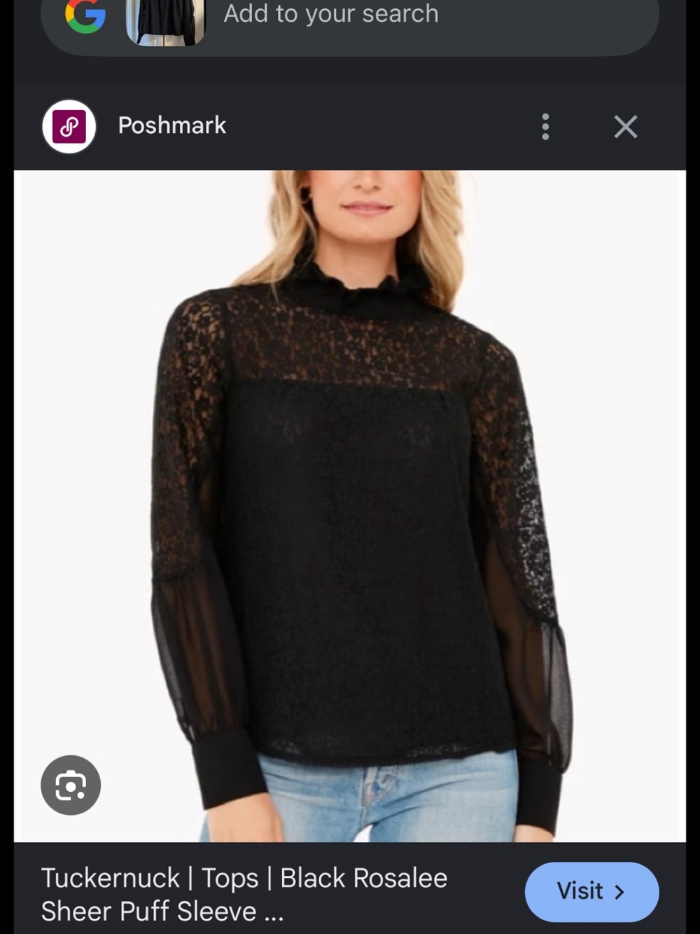 Tuckernuck Black Rosalee Sheer Lace Puff Sleeve Top size small